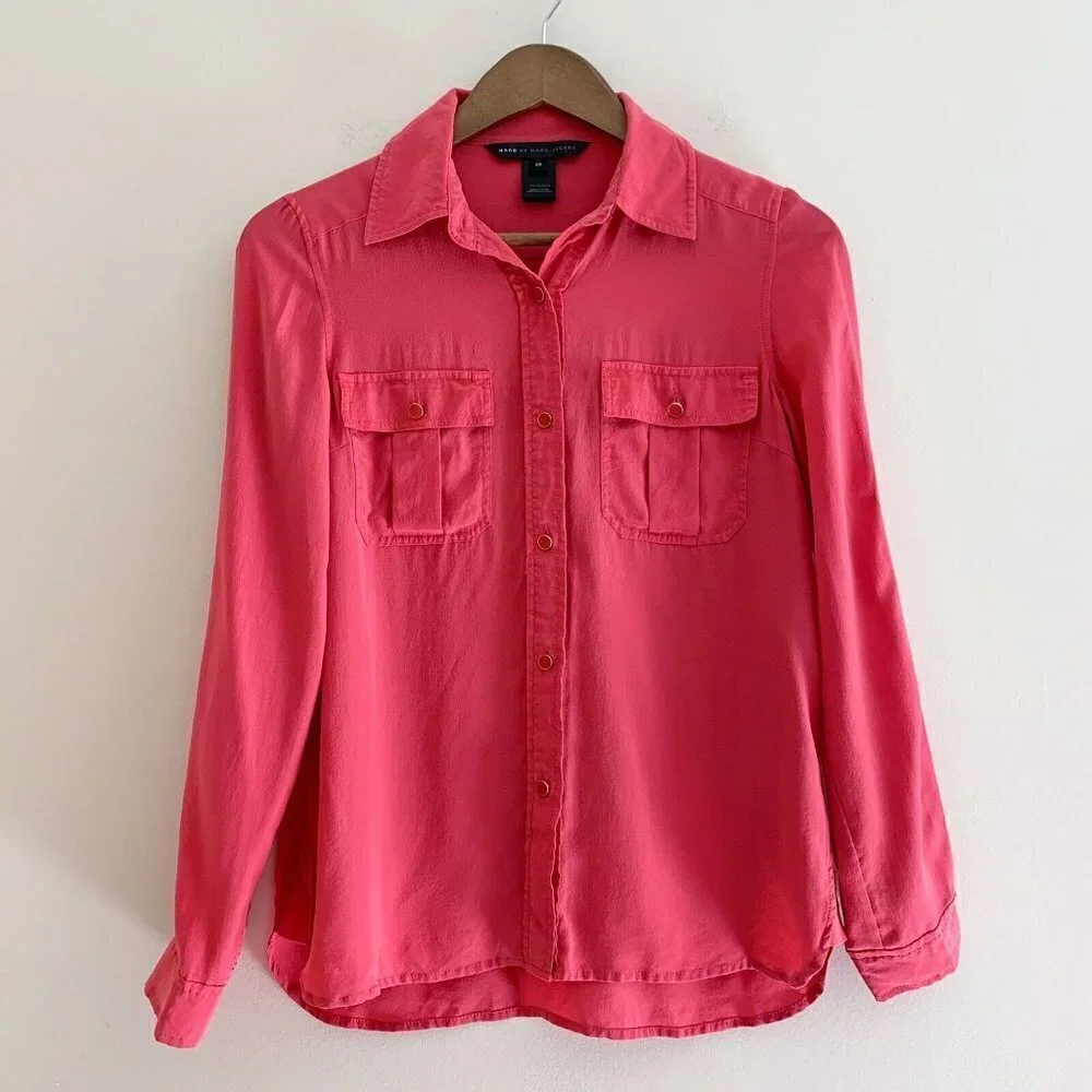 Marc by Marc Jacobs Pink Button Front Silk Blouse XS Luxury Workwear - Picture 8 of 8